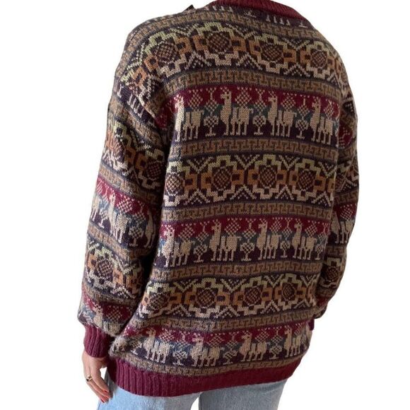 Vintage 90s Mens Peruvian Alpaca Wool Striped Geometric Oversized Sweater Sz L - Picture 6 of 6